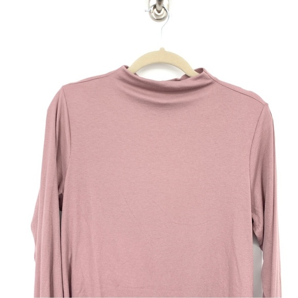 Old Navy Women XL Shirt Mauve Pink Long Sleeve Rouched Mock Neck Go Dry Ribbed - Picture 2 of 8